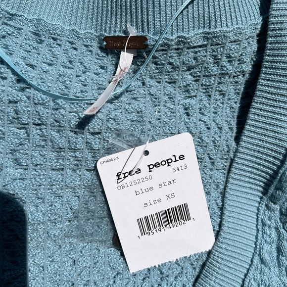 Free People Sky Blue Textured Button Front Cropped Cardigan Sweater XS - Picture 3 of 5